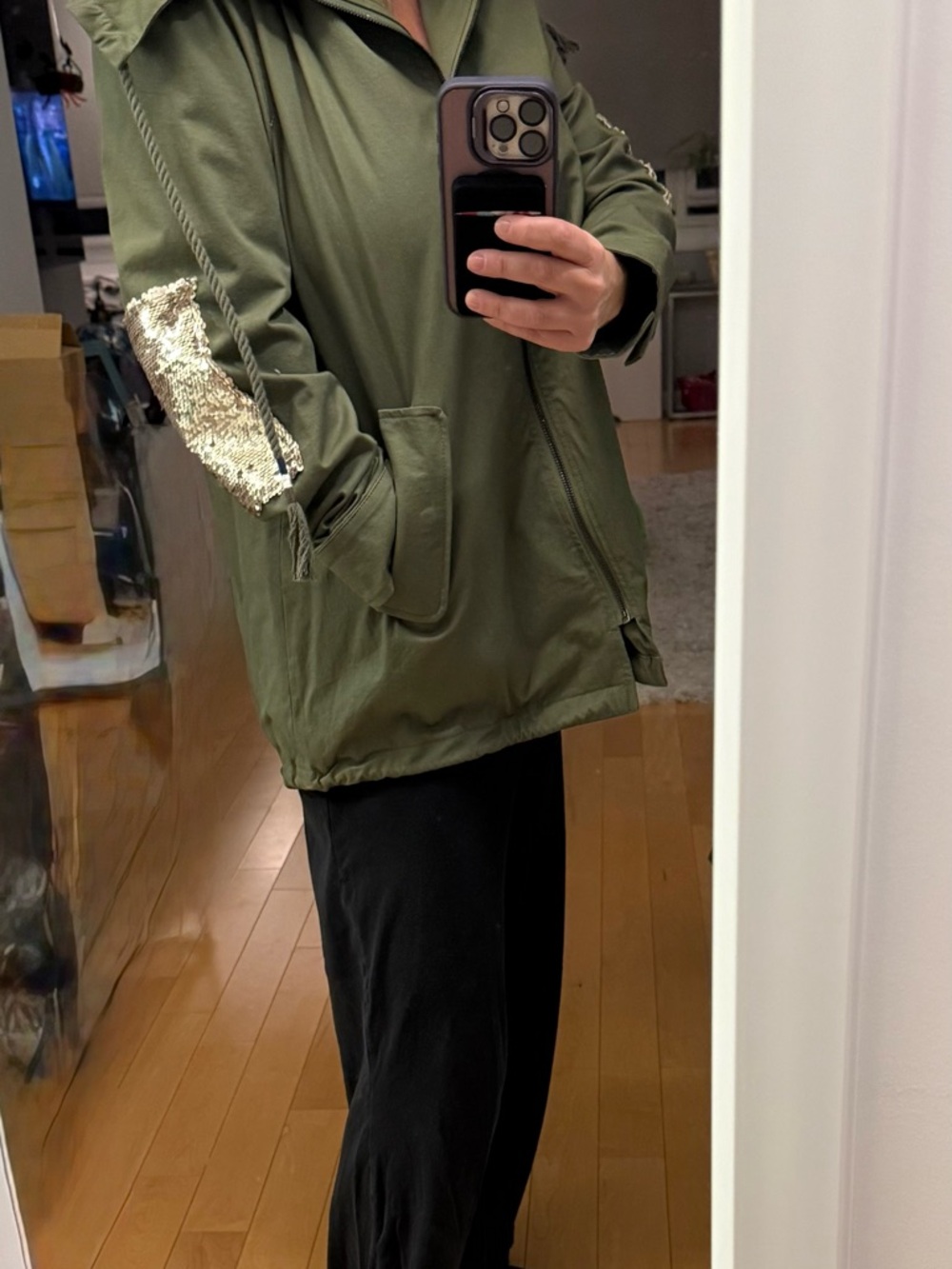 Sam Edelman Womens Olive Green Hooded Utility Jacket Size Small